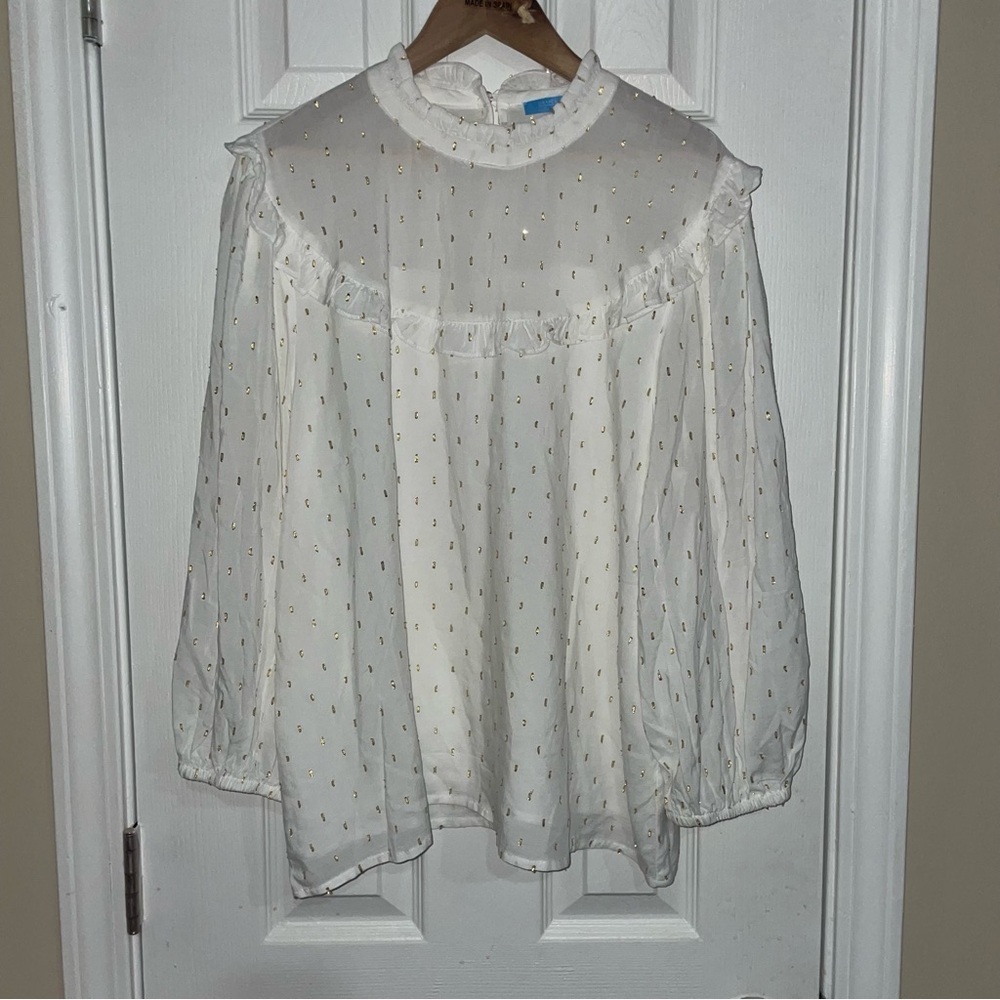 NWOT Draper James White Blouse With Gold Accents‎ Size Large
